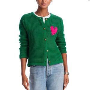 NWOT AQUA x Kerri Rosenthal Heart Patch Cardigan in green